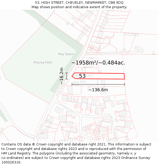 53, HIGH STREET, CHEVELEY, NEWMARKET, CB8 9DQ: Plot and title map