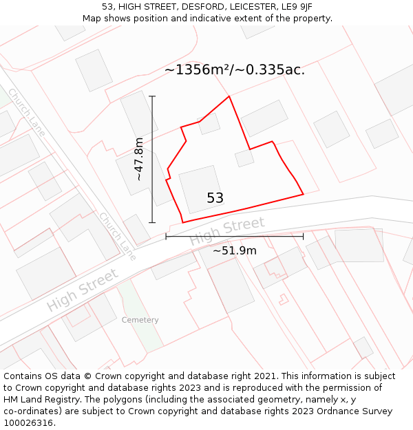 53, HIGH STREET, DESFORD, LEICESTER, LE9 9JF: Plot and title map