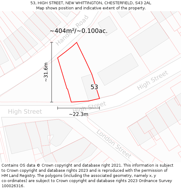 53, HIGH STREET, NEW WHITTINGTON, CHESTERFIELD, S43 2AL: Plot and title map