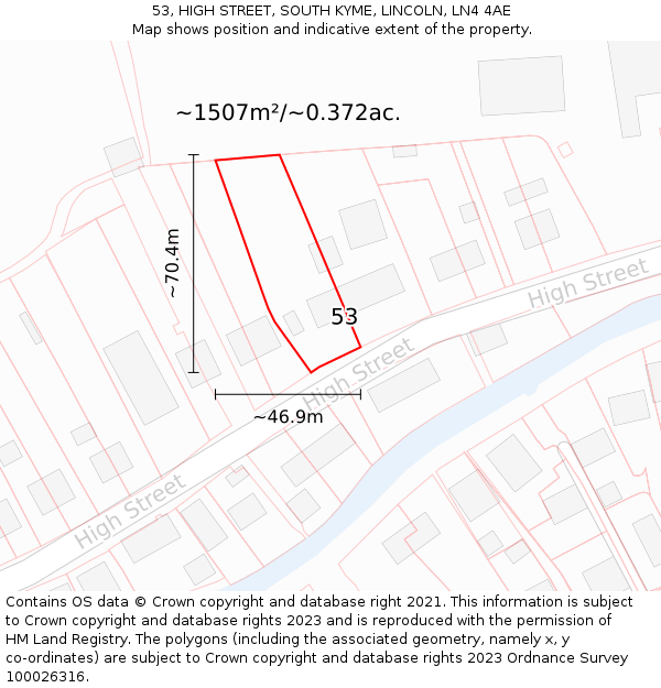 53, HIGH STREET, SOUTH KYME, LINCOLN, LN4 4AE: Plot and title map