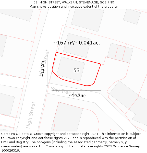 53, HIGH STREET, WALKERN, STEVENAGE, SG2 7NX: Plot and title map