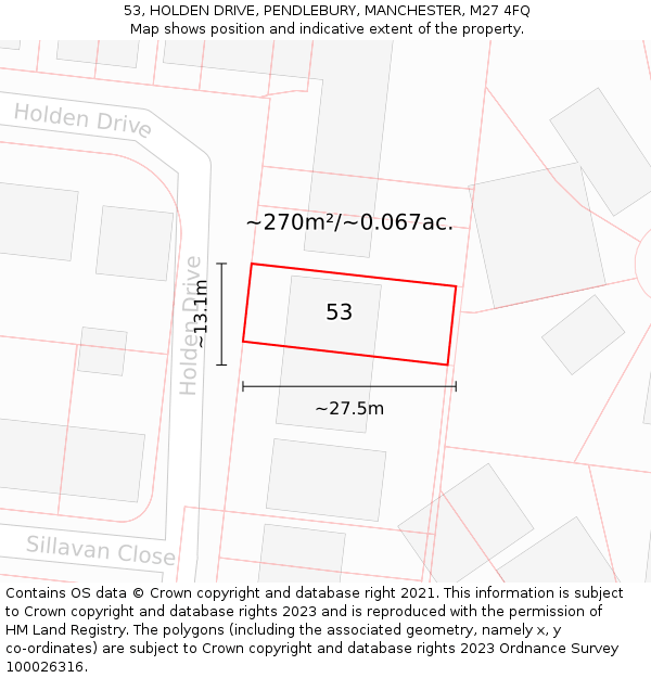 53, HOLDEN DRIVE, PENDLEBURY, MANCHESTER, M27 4FQ: Plot and title map
