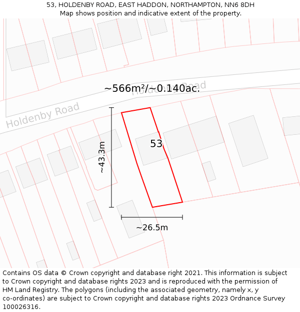 53, HOLDENBY ROAD, EAST HADDON, NORTHAMPTON, NN6 8DH: Plot and title map