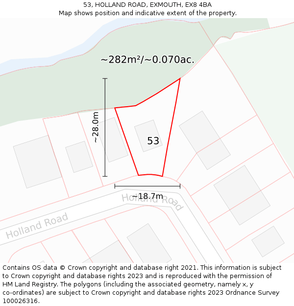 53, HOLLAND ROAD, EXMOUTH, EX8 4BA: Plot and title map