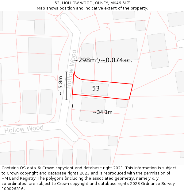 53, HOLLOW WOOD, OLNEY, MK46 5LZ: Plot and title map