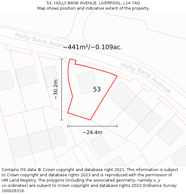 53, HOLLY BANK AVENUE, LIVERPOOL, L14 7AG: Plot and title map