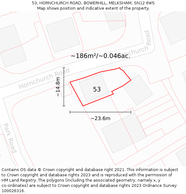 53, HORNCHURCH ROAD, BOWERHILL, MELKSHAM, SN12 6WS: Plot and title map