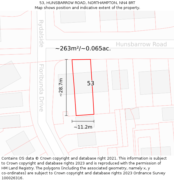 53, HUNSBARROW ROAD, NORTHAMPTON, NN4 8RT: Plot and title map