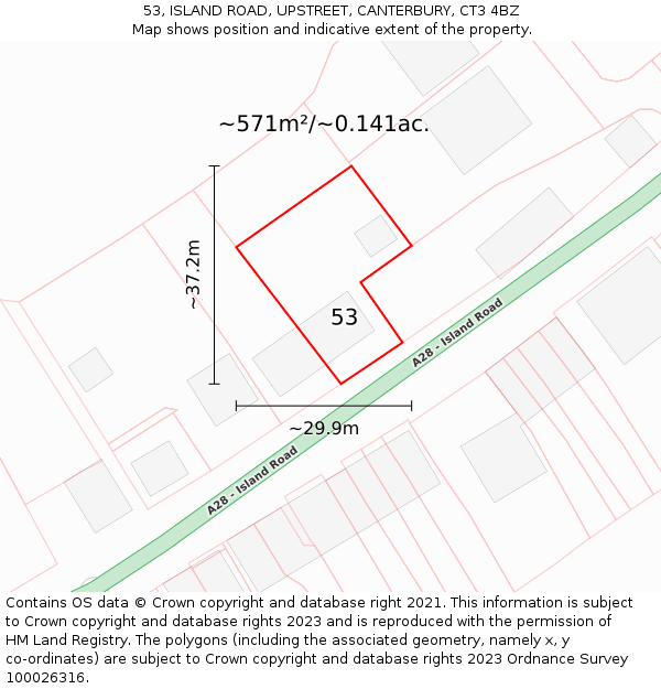 53, ISLAND ROAD, UPSTREET, CANTERBURY, CT3 4BZ: Plot and title map