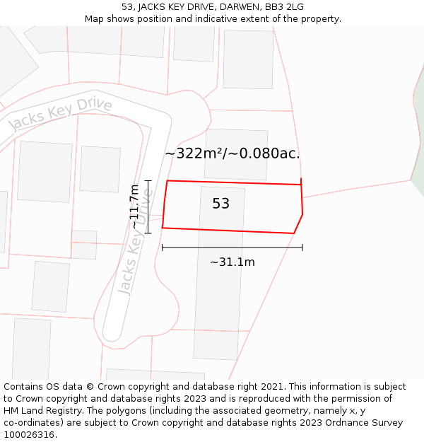 53, JACKS KEY DRIVE, DARWEN, BB3 2LG: Plot and title map