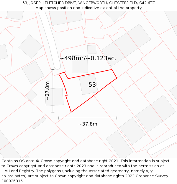 53, JOSEPH FLETCHER DRIVE, WINGERWORTH, CHESTERFIELD, S42 6TZ: Plot and title map