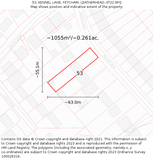 53, KENNEL LANE, FETCHAM, LEATHERHEAD, KT22 9PQ: Plot and title map
