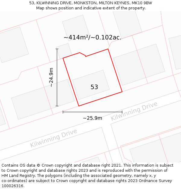 53, KILWINNING DRIVE, MONKSTON, MILTON KEYNES, MK10 9BW: Plot and title map