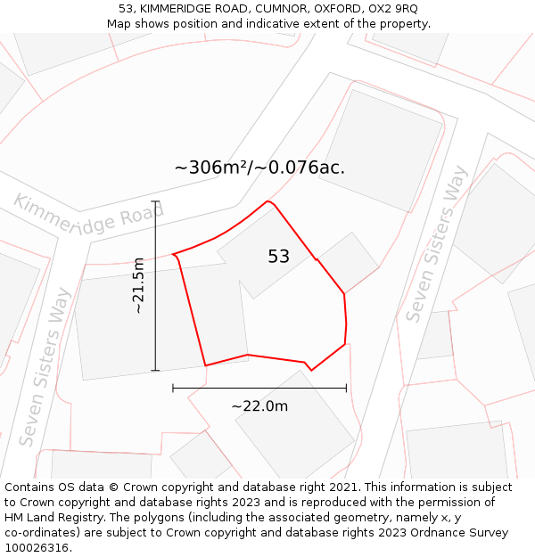 53, KIMMERIDGE ROAD, CUMNOR, OXFORD, OX2 9RQ: Plot and title map