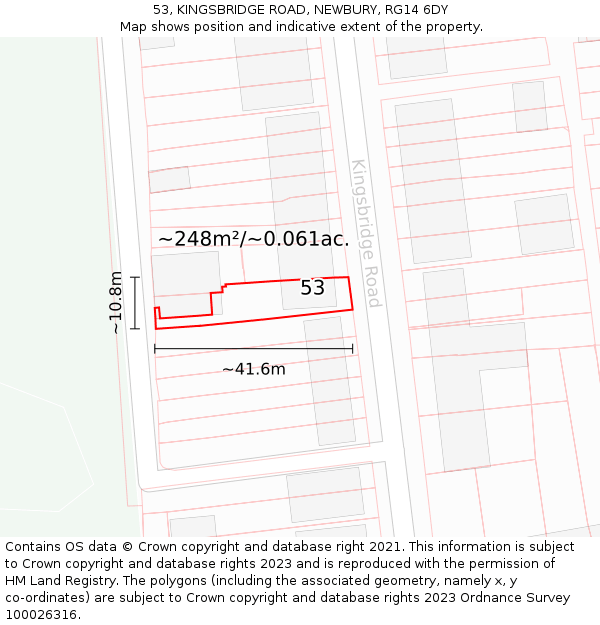 53, KINGSBRIDGE ROAD, NEWBURY, RG14 6DY: Plot and title map