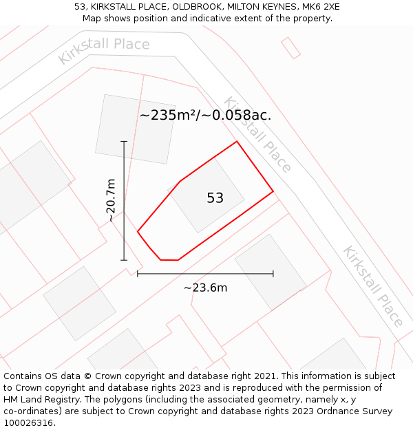 53, KIRKSTALL PLACE, OLDBROOK, MILTON KEYNES, MK6 2XE: Plot and title map