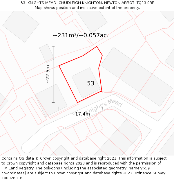 53, KNIGHTS MEAD, CHUDLEIGH KNIGHTON, NEWTON ABBOT, TQ13 0RF: Plot and title map