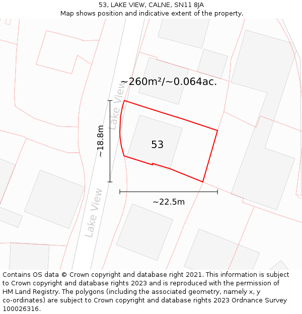 53, LAKE VIEW, CALNE, SN11 8JA: Plot and title map