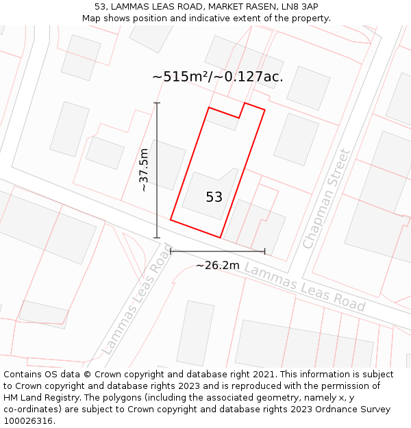 53, LAMMAS LEAS ROAD, MARKET RASEN, LN8 3AP: Plot and title map
