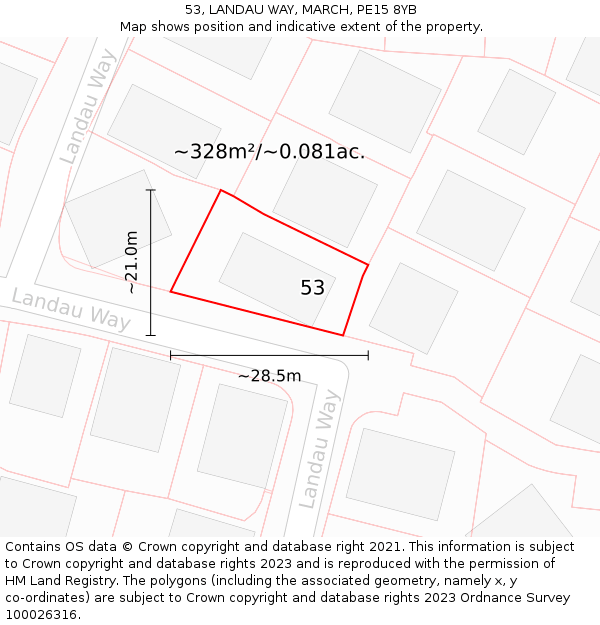 53, LANDAU WAY, MARCH, PE15 8YB: Plot and title map