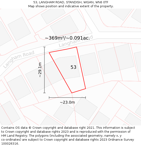 53, LANGHAM ROAD, STANDISH, WIGAN, WN6 0TF: Plot and title map