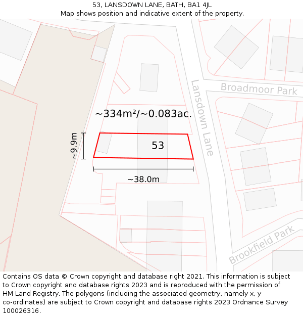 53, LANSDOWN LANE, BATH, BA1 4JL: Plot and title map