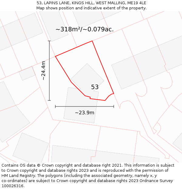 53, LAPINS LANE, KINGS HILL, WEST MALLING, ME19 4LE: Plot and title map