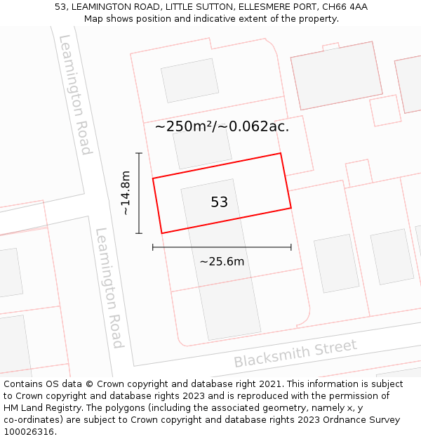 53, LEAMINGTON ROAD, LITTLE SUTTON, ELLESMERE PORT, CH66 4AA: Plot and title map