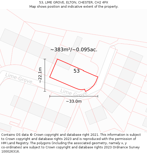 53, LIME GROVE, ELTON, CHESTER, CH2 4PX: Plot and title map