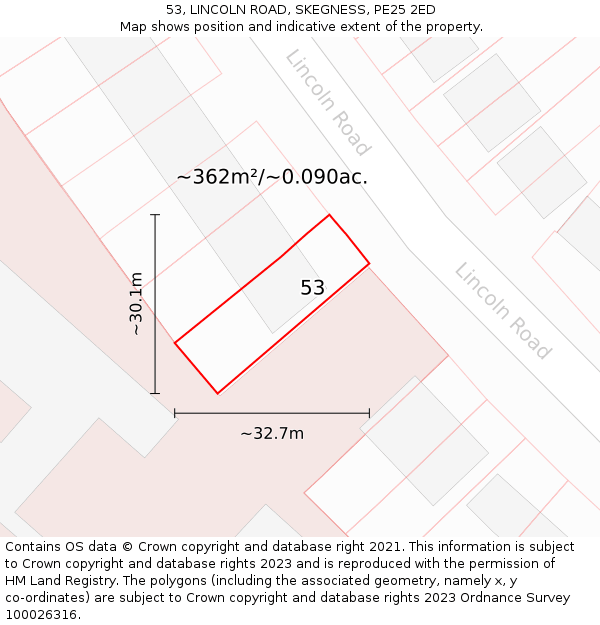 53, LINCOLN ROAD, SKEGNESS, PE25 2ED: Plot and title map