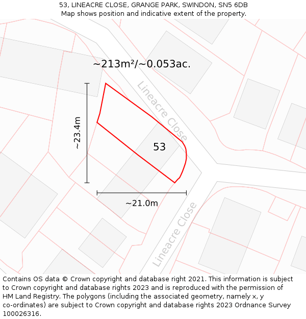 53, LINEACRE CLOSE, GRANGE PARK, SWINDON, SN5 6DB: Plot and title map