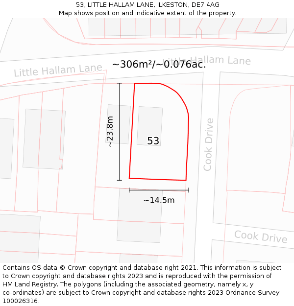 53, LITTLE HALLAM LANE, ILKESTON, DE7 4AG: Plot and title map