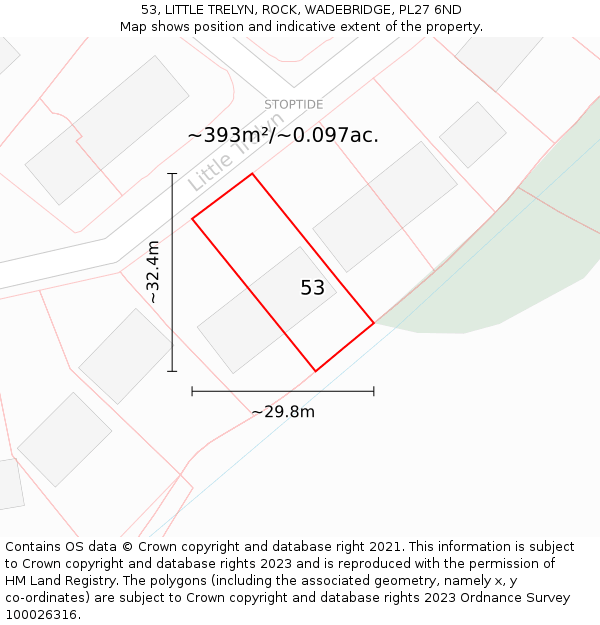 53, LITTLE TRELYN, ROCK, WADEBRIDGE, PL27 6ND: Plot and title map