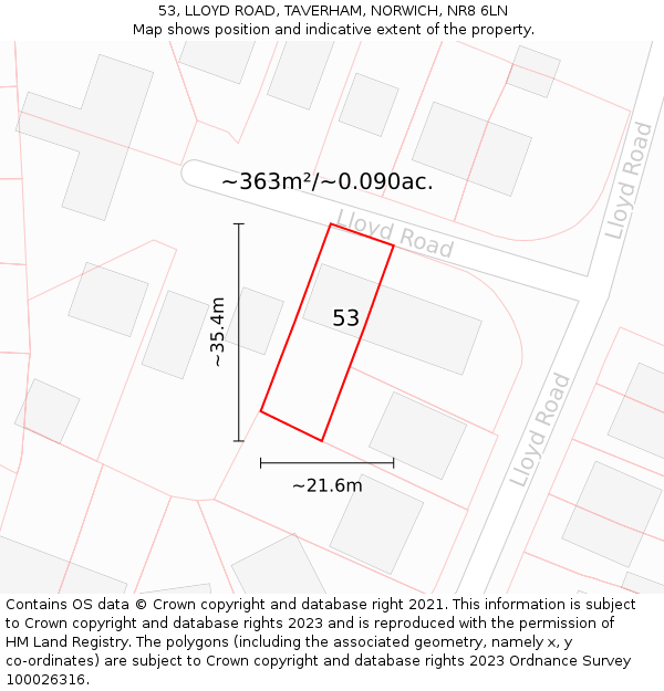 53, LLOYD ROAD, TAVERHAM, NORWICH, NR8 6LN: Plot and title map