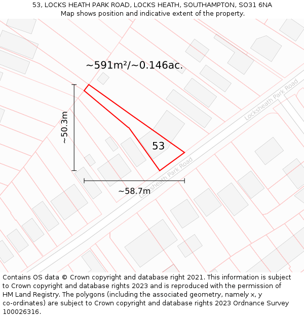 53, LOCKS HEATH PARK ROAD, LOCKS HEATH, SOUTHAMPTON, SO31 6NA: Plot and title map
