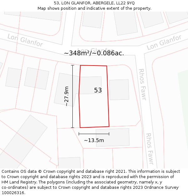 53, LON GLANFOR, ABERGELE, LL22 9YQ: Plot and title map