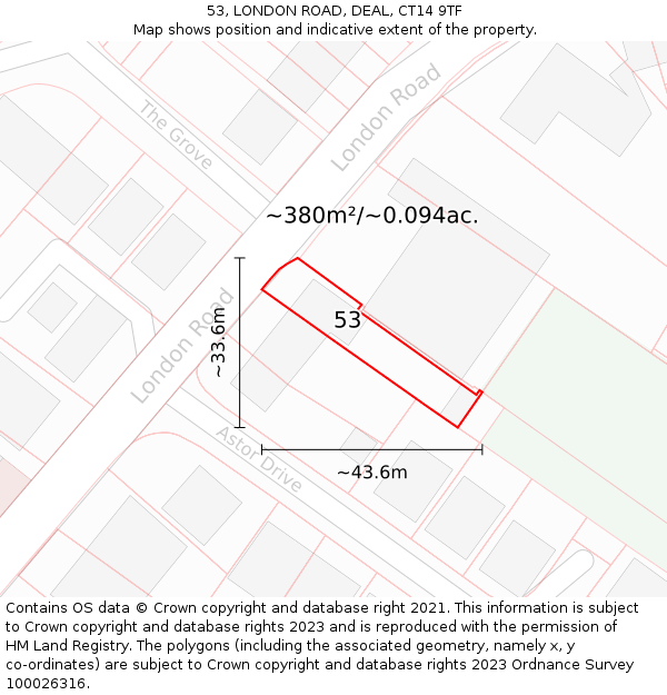 53, LONDON ROAD, DEAL, CT14 9TF: Plot and title map