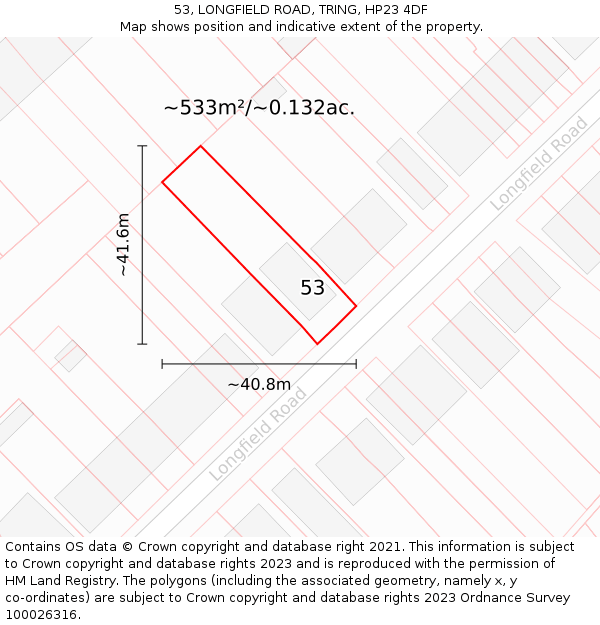 53, LONGFIELD ROAD, TRING, HP23 4DF: Plot and title map