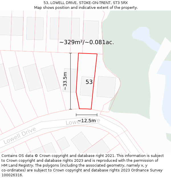 53, LOWELL DRIVE, STOKE-ON-TRENT, ST3 5RX: Plot and title map