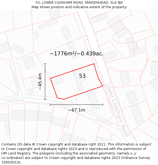 53, LOWER COOKHAM ROAD, MAIDENHEAD, SL6 8JX: Plot and title map