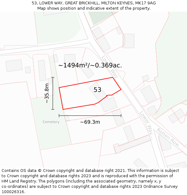 53, LOWER WAY, GREAT BRICKHILL, MILTON KEYNES, MK17 9AG: Plot and title map