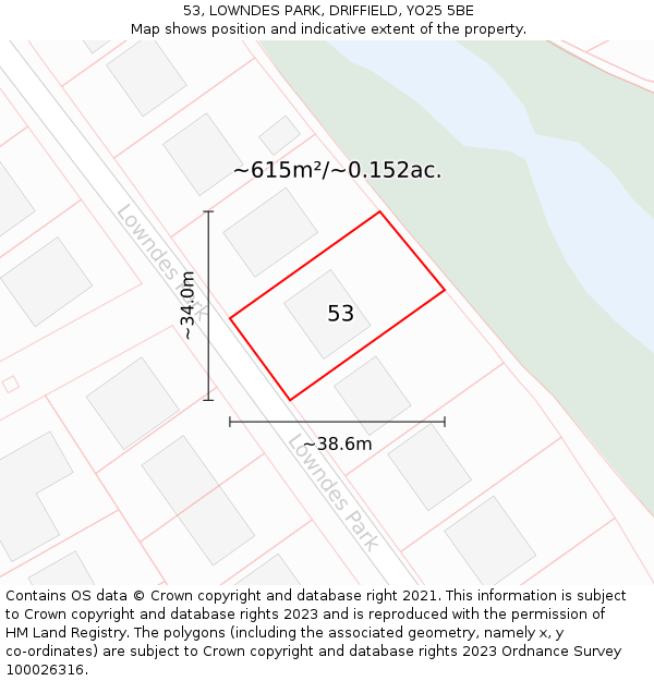 53, LOWNDES PARK, DRIFFIELD, YO25 5BE: Plot and title map