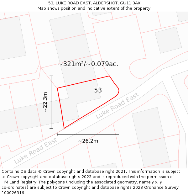 53, LUKE ROAD EAST, ALDERSHOT, GU11 3AX: Plot and title map