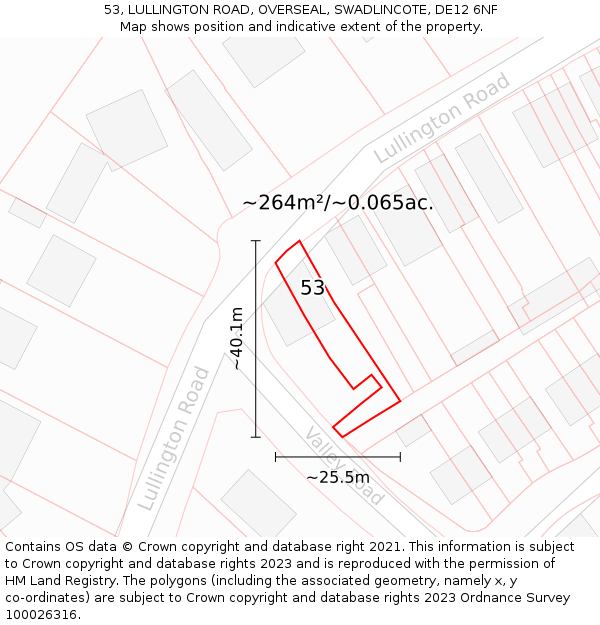 53, LULLINGTON ROAD, OVERSEAL, SWADLINCOTE, DE12 6NF: Plot and title map