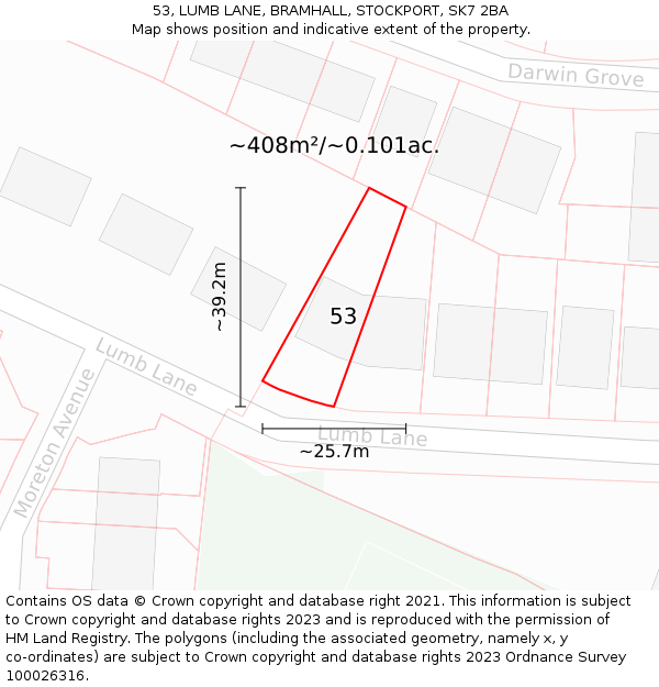 53, LUMB LANE, BRAMHALL, STOCKPORT, SK7 2BA: Plot and title map