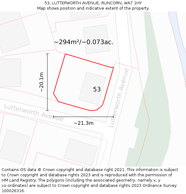 53, LUTTERWORTH AVENUE, RUNCORN, WA7 1HY: Plot and title map