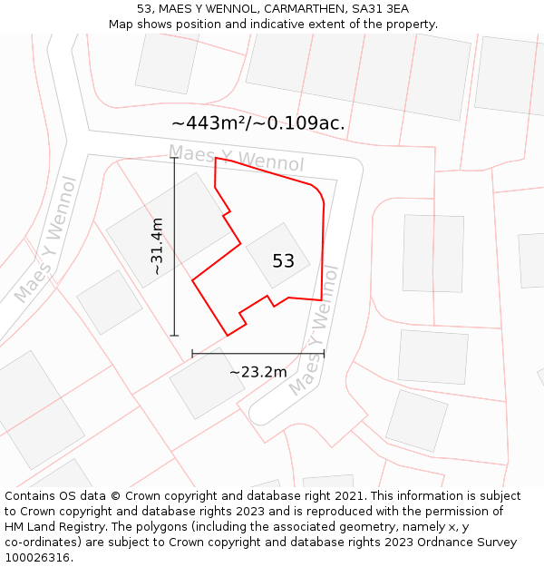 53, MAES Y WENNOL, CARMARTHEN, SA31 3EA: Plot and title map