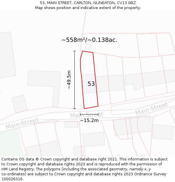 53, MAIN STREET, CARLTON, NUNEATON, CV13 0BZ: Plot and title map