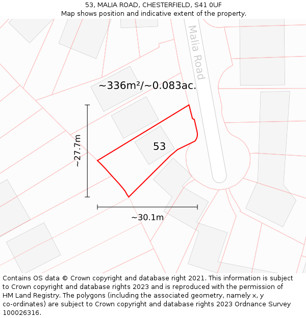 53, MALIA ROAD, CHESTERFIELD, S41 0UF: Plot and title map