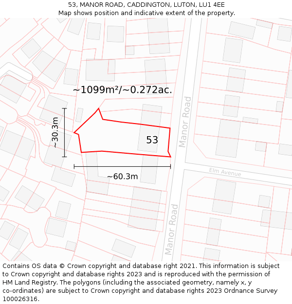 53, MANOR ROAD, CADDINGTON, LUTON, LU1 4EE: Plot and title map